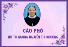 Cáo phó: Nữ tu Maria Nguyễn Thị Khương (Cộng đoàn Nghĩa Yên – Hội dòng Mến Thánh Giá Vinh)
