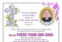 Cáo phó: Ông cố Phêrô Phạm Ánh Sáng, thân phụ của Linh mục Antôn Phạm Văn Hiền