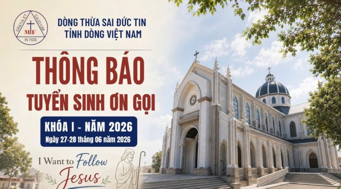 Dòng Thừa sai Đức tin – Tỉnh Dòng Việt Nam: Thông báo tuyển sinh năm 2026