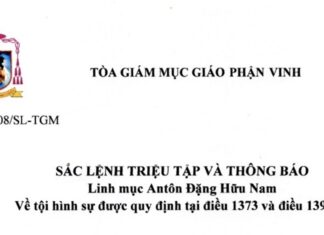 Tòa Giám mục GP. Vinh: Sắc lệnh triệu tập và thông báo với Linh mục Antôn Đặng Hữu Nam