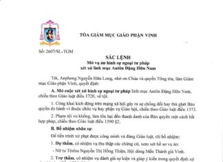 Tòa Giám mục GP. Vinh: Sắc lệnh mở vụ án hình sự ngoại tư pháp xét xử linh mục Antôn Đặng Hữu Nam