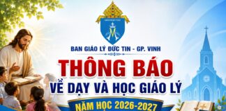 Ban Giáo lý Đức tin GP. Vinh: Thông báo dạy và học giáo lý năm học 2026-2027